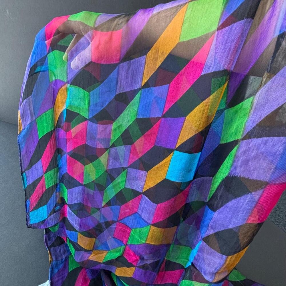 Lauren liz multicolored geometric rayon scarf